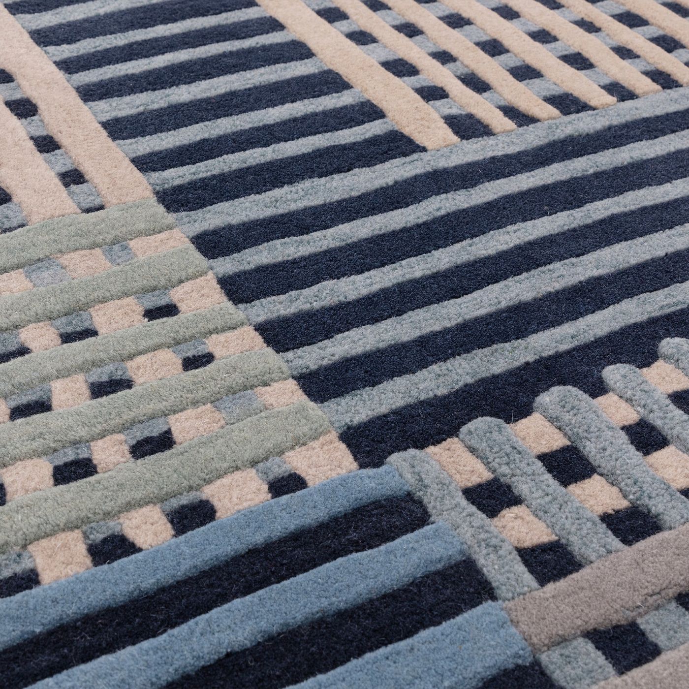 Contemporary Blue Multi Hyde Handtufted Wool Rug Industville RG-46-HTW-BL