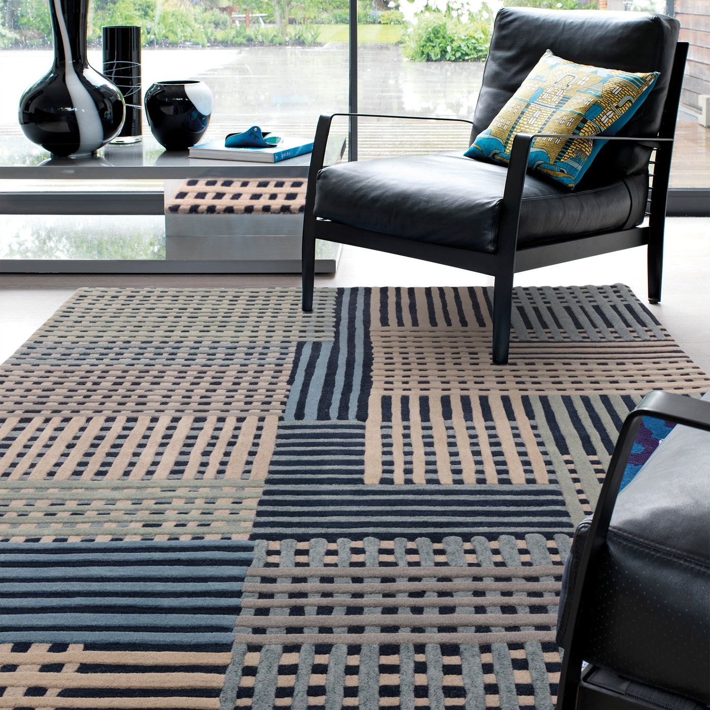 Contemporary Blue Multi Hyde Handtufted Wool Rug Industville RG-46-HTW-BL