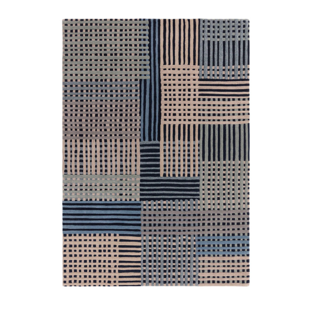 Contemporary Blue Multi Hyde Handtufted Wool Rug Industville RG-46-HTW-BL