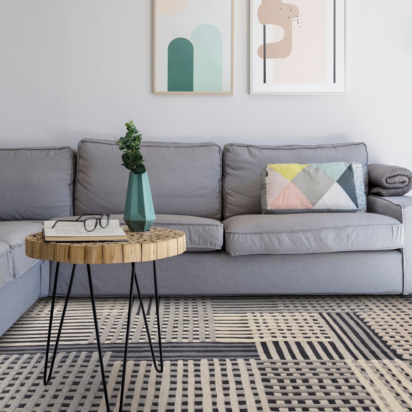 Contemporary Grey Multi Hyde Handtufted Wool Rug Industville RG-46-HTW-GR