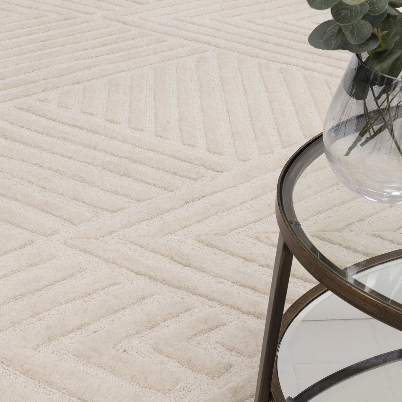 Contemporary Ivory Wimble Handtufted Wool Rug  Industville RG-56-HTW-IV