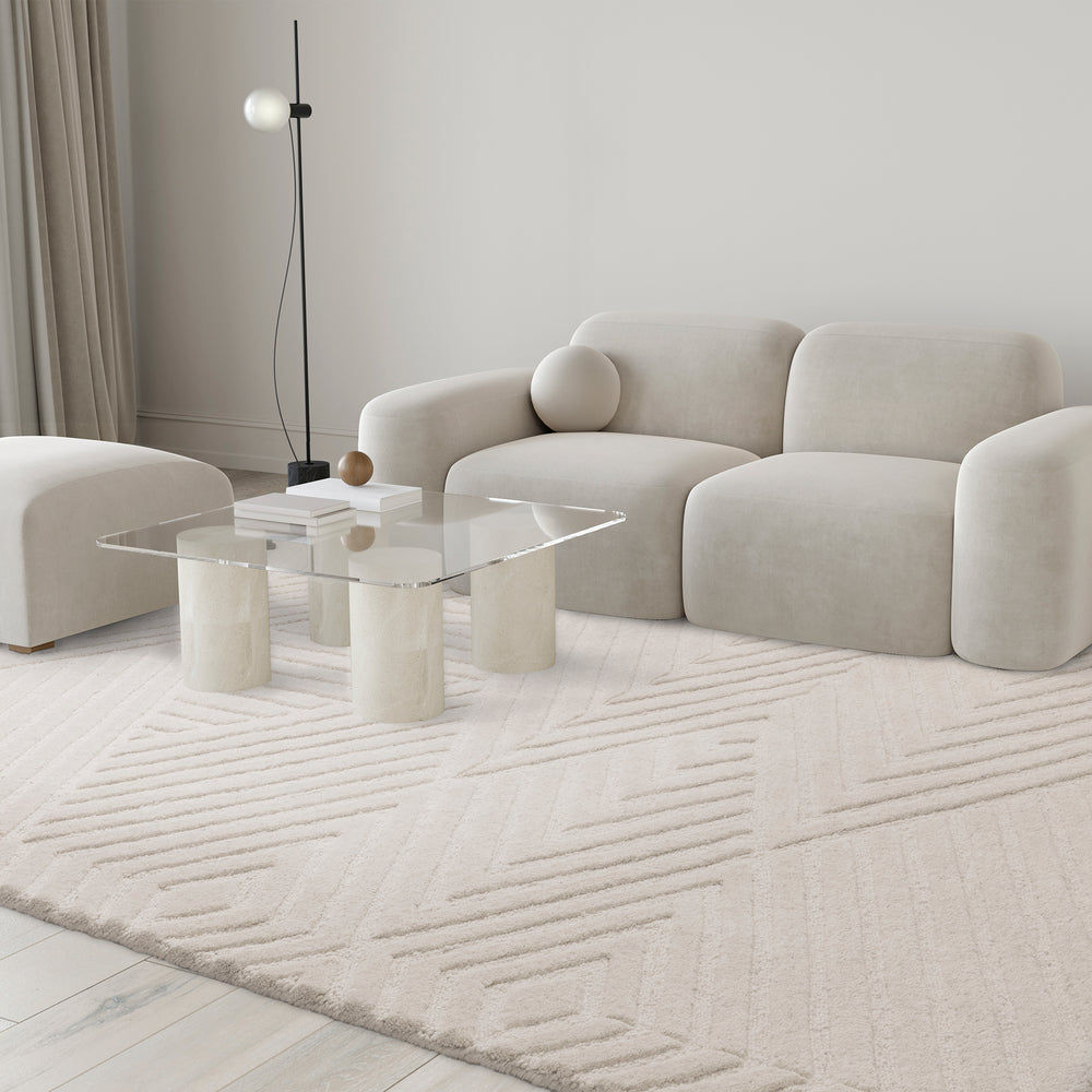 Contemporary Ivory Wimble Handtufted Wool Rug  Industville RG-56-HTW-IV