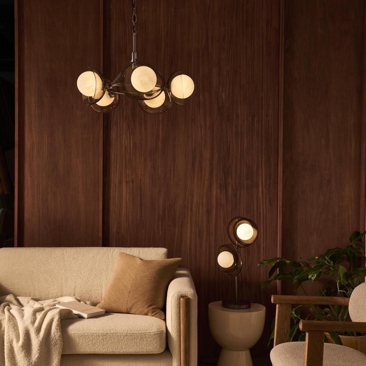 Dulwich Glass Layered 5 Light Chandelier Light  in 20 Inch with Bronze Chain Holder