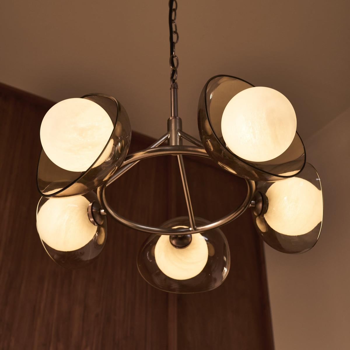 Dulwich Glass Layered 5 Light Chandelier Light  in 20 Inch with Bronze Chain Holder