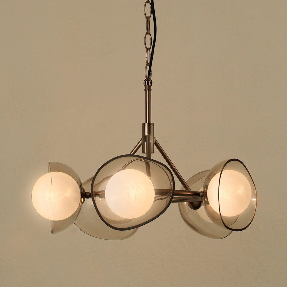 Dulwich Glass Layered 5 Light Chandelier Light  in 20 Inch with Bronze Chain Holder