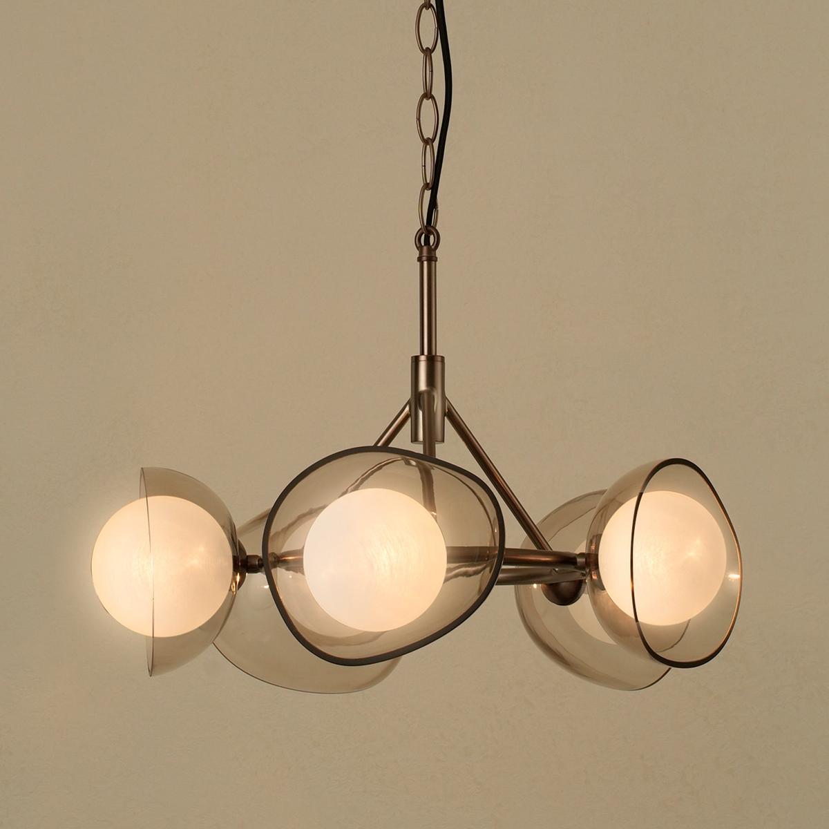Dulwich Glass Layered 5 Light Chandelier Light  in 20 Inch with Bronze Chain Holder