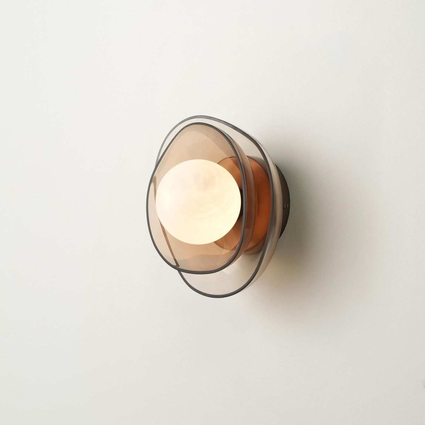 Dulwich Layered Mocha Glass Wall Light  in Bronze finish, lit up