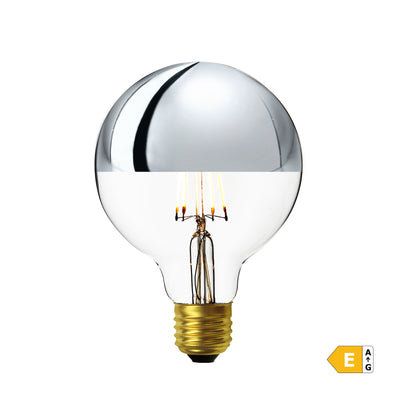 Vintage LED Edison Bulb - 5W E27 Small Globe G95 - Clear With Silver Cap - LED Decorative Light Bulbs - Industville Lighting UK