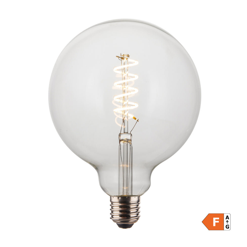 Clear LED Edison spiral filament dimmable bulb, 6W E27 Globe G125 design