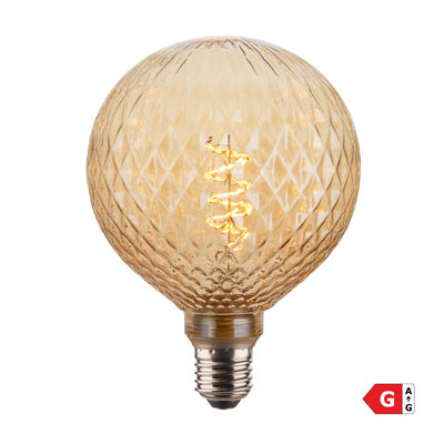 LED Spiral Edison Soft Filament Dimmable Bulb - 4W E27 Globe G125 - Diamond - Amber - LED Decorative Light Bulbs - Industville Lighting UK