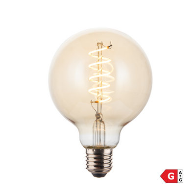 LED Edison Spiral Old Filament Dimmable Bulb - 5W E27 Small Globe G95 - Amber - LED Decorative Light Bulbs - Industville Lighting UK