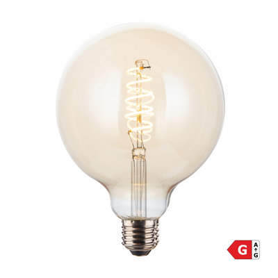 LED Edison Spiral Old Filament Dimmable Bulb - 5W E27 Globe G125 - Amber - LED Decorative Light Bulbs - Industville Lighting UK