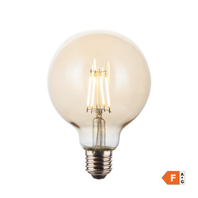LED Edison Old Filament Dimmable Bulb - 5W E27 Small Globe G95 - Amber - Industville Lighting UK