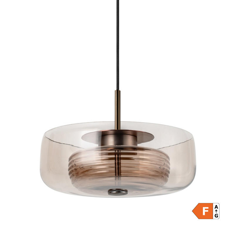 Selby Layered Mocha Glass Round Pendant Light with Bronze holder