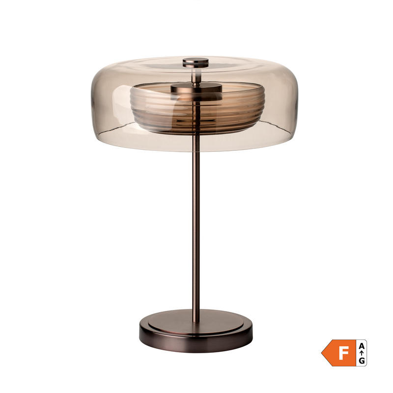 Selby Layered Mocha Glass Round Table Lamp with Bronze base