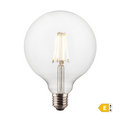 LED Edison Old Filament Dimmable Bulb - 7W E27 Globe G125 - Clear, illuminated view, showcasing the warm light, classic filament style, and large globe shape