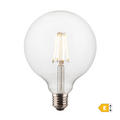 LED Edison Old Filament Dimmable Bulb - 7W E27 Globe G125 - Clear, illuminated view, showcasing the warm light, classic filament style, and large globe shape