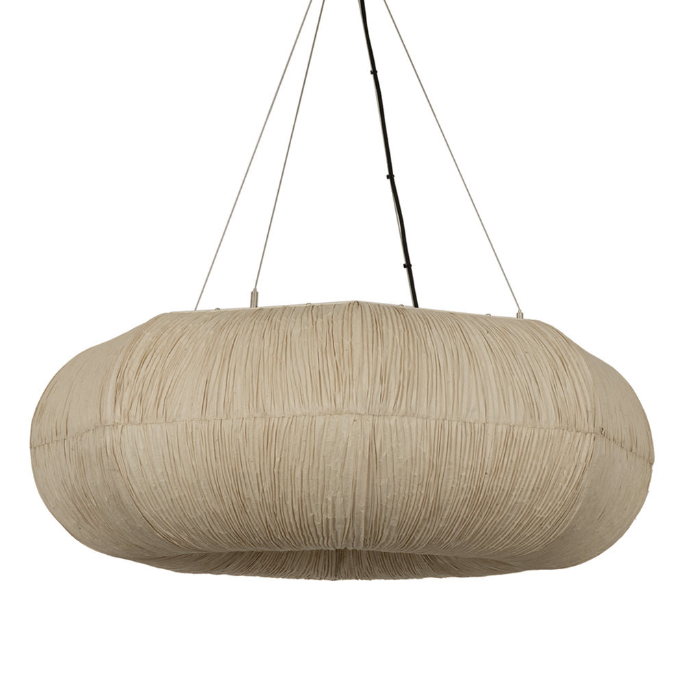 Epping Ring Paper Pendant Light in Ivory in large size close up of shade and flex