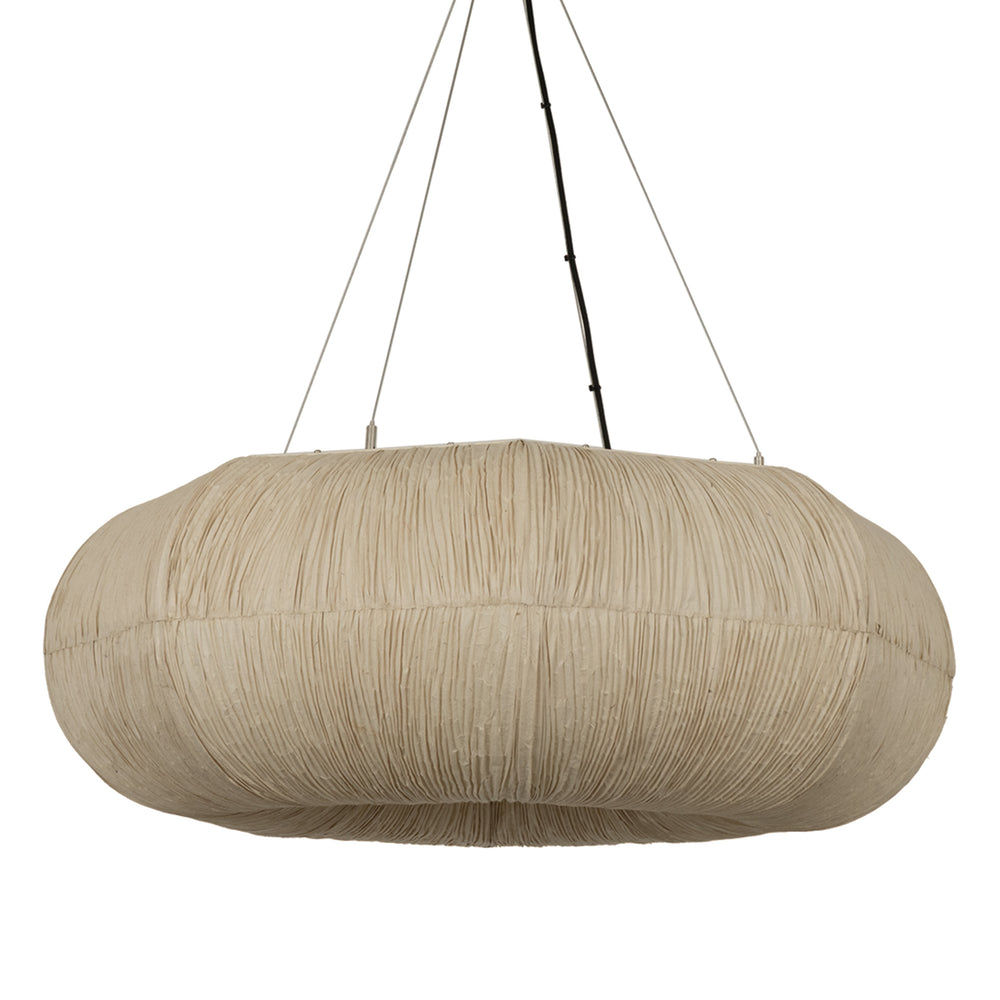 Epping Ring Paper Pendant Light in Ivory in large size close up of shade and flex