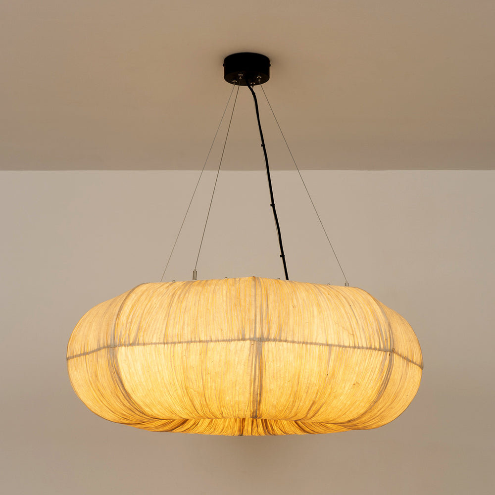 Epping Ring Paper Pendant Light in Ivory in large size lit up