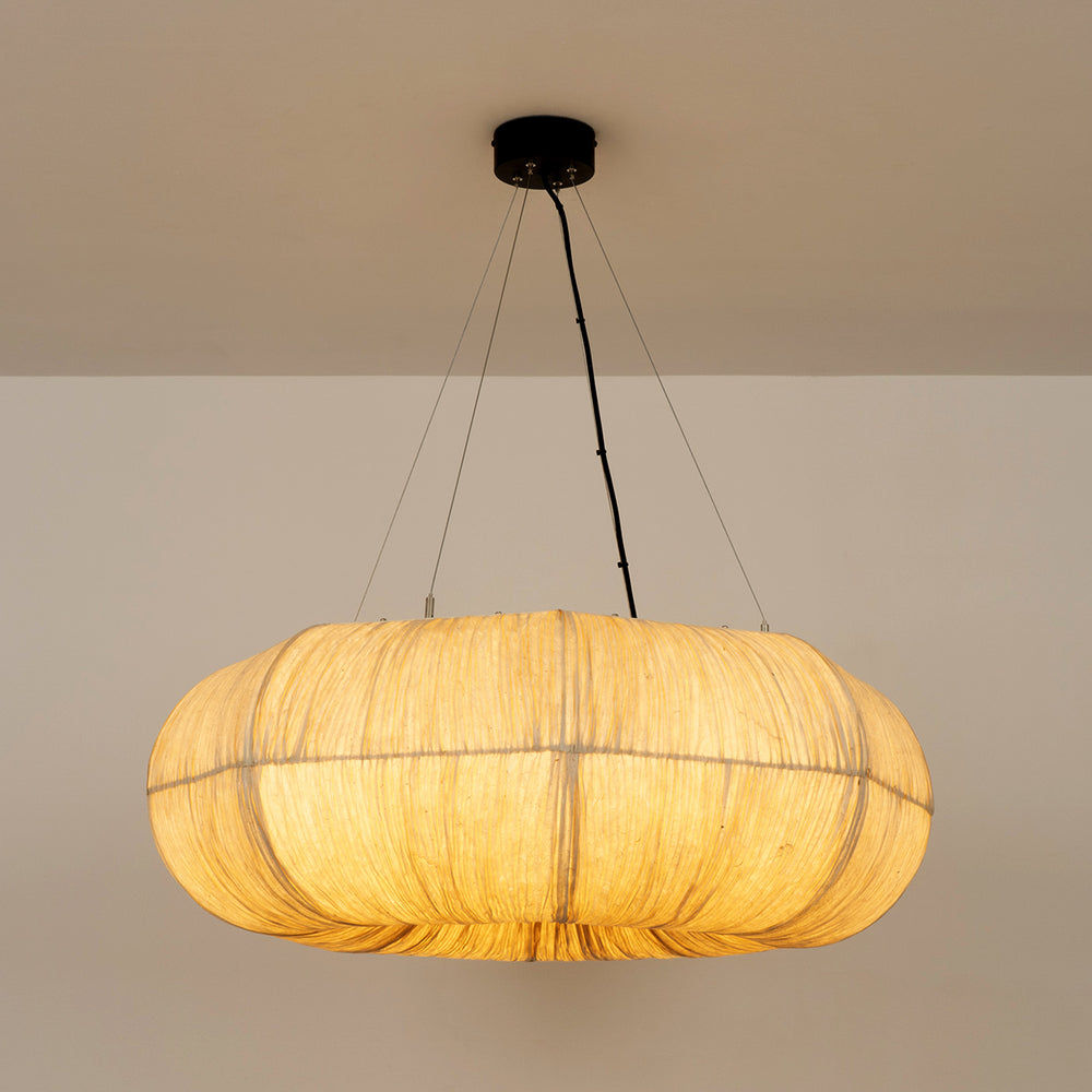 Epping Ring Paper Pendant Light in Ivory in large size lit up