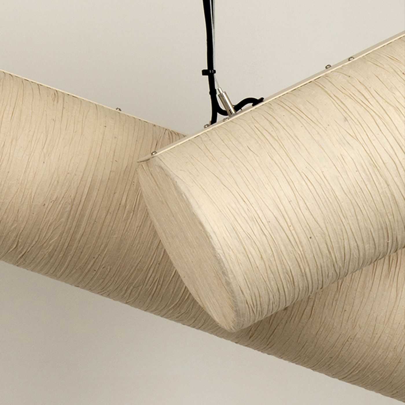 Epping Tube Paper Pendant Light in Ivory small and large size combined close up the paper shade