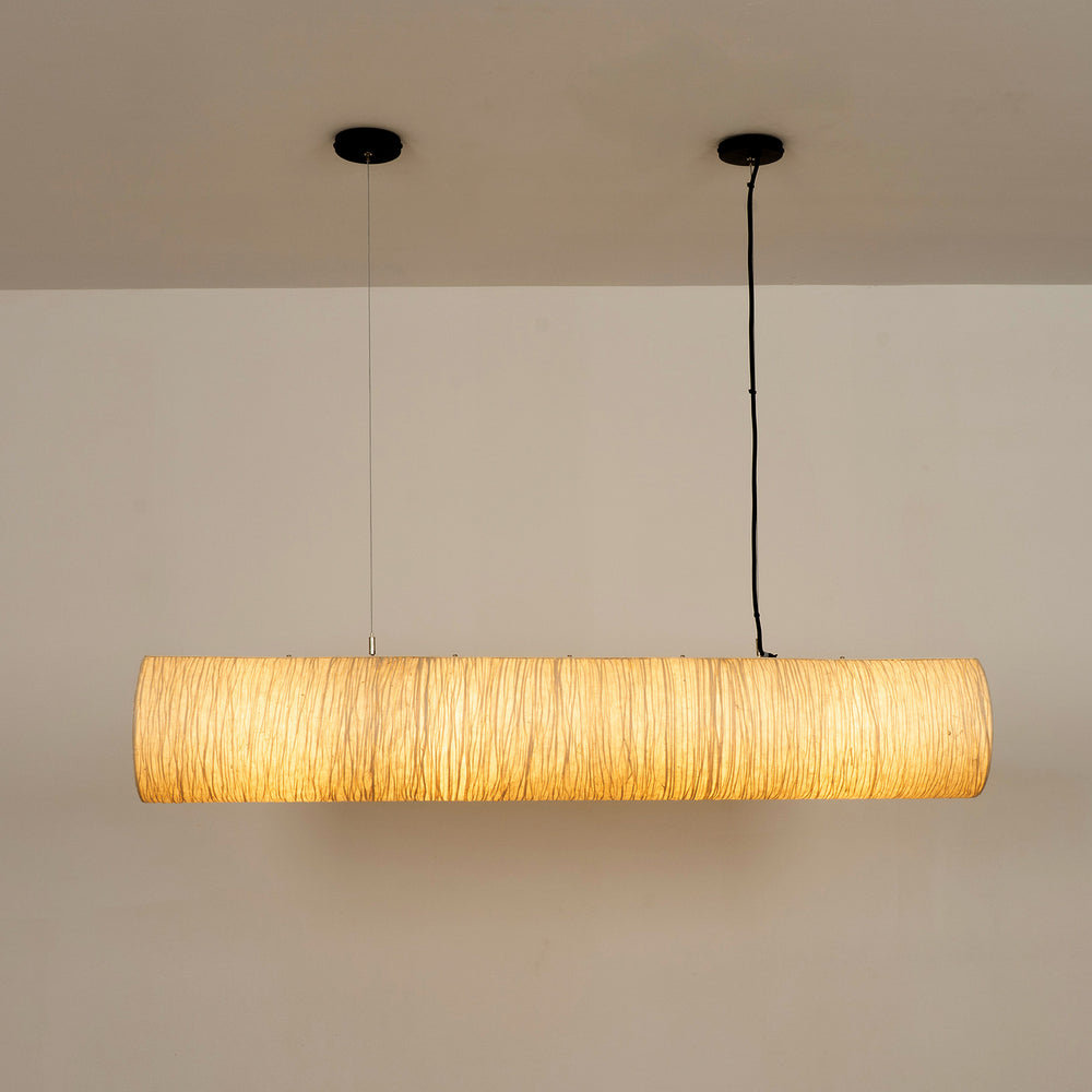 Epping Tube Paper Pendant Light in Ivory in large size lit up