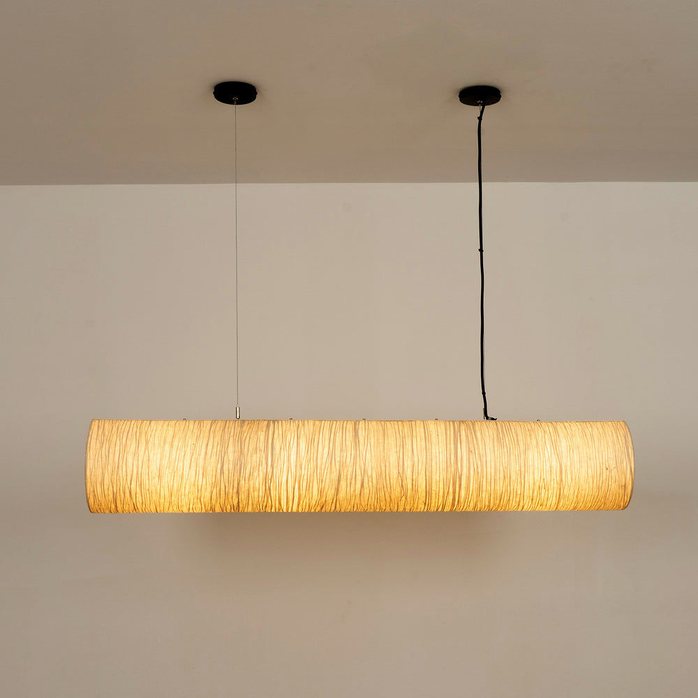 Epping Tube Paper Pendant Light in Ivory in large size lit up
