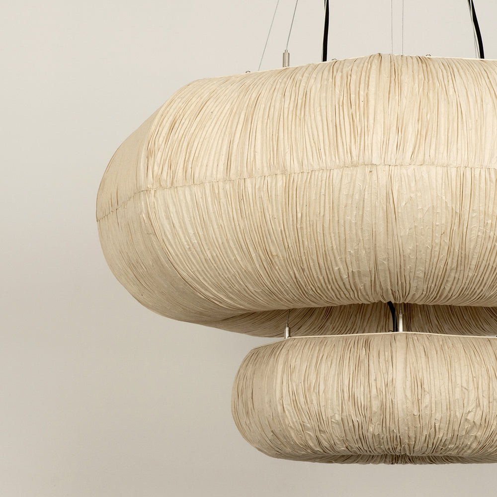 Epping Ring Paper Pendant Light in Ivory in small and large size combined lit up