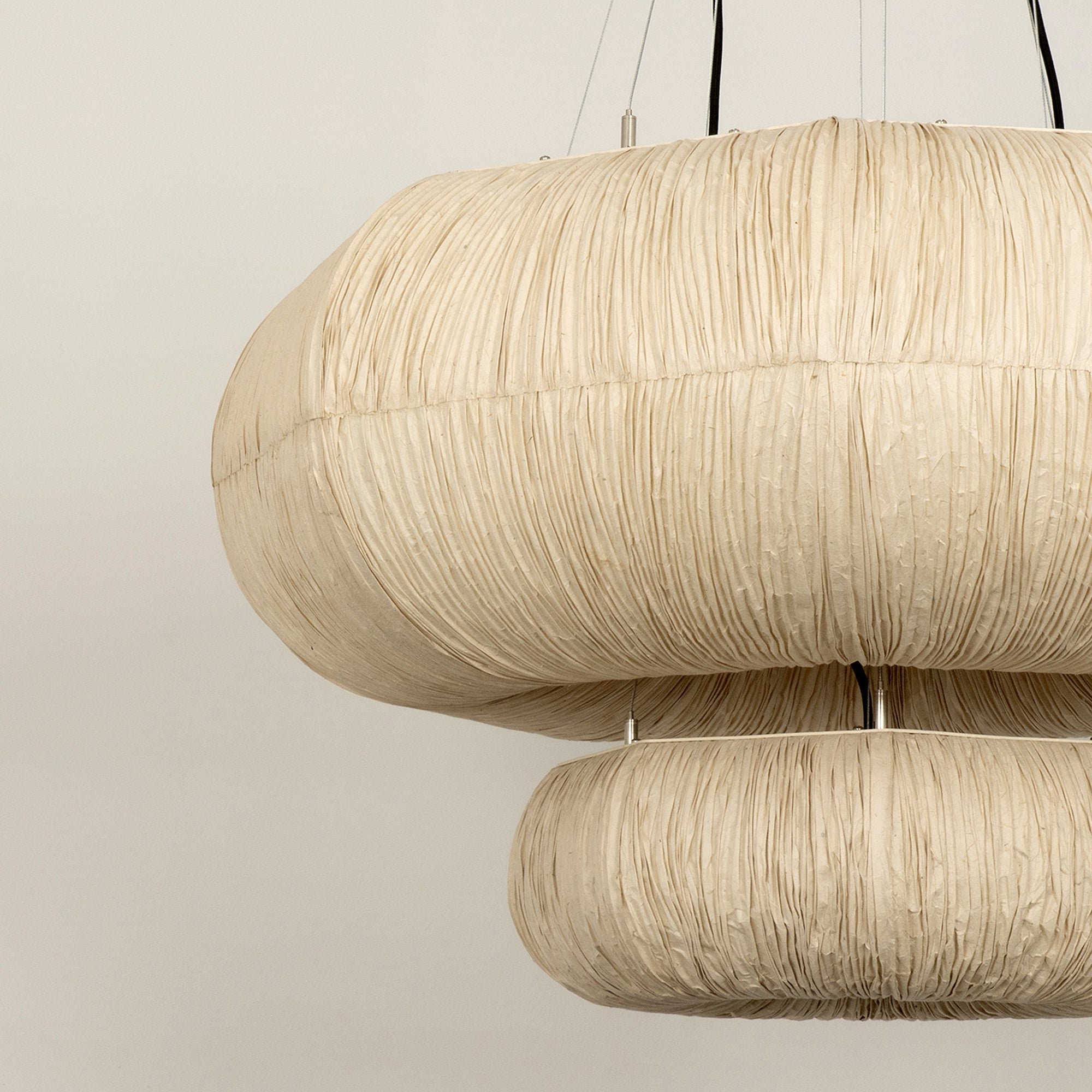 Epping Ring Paper Pendant Light in Ivory in small and large size combined lit up