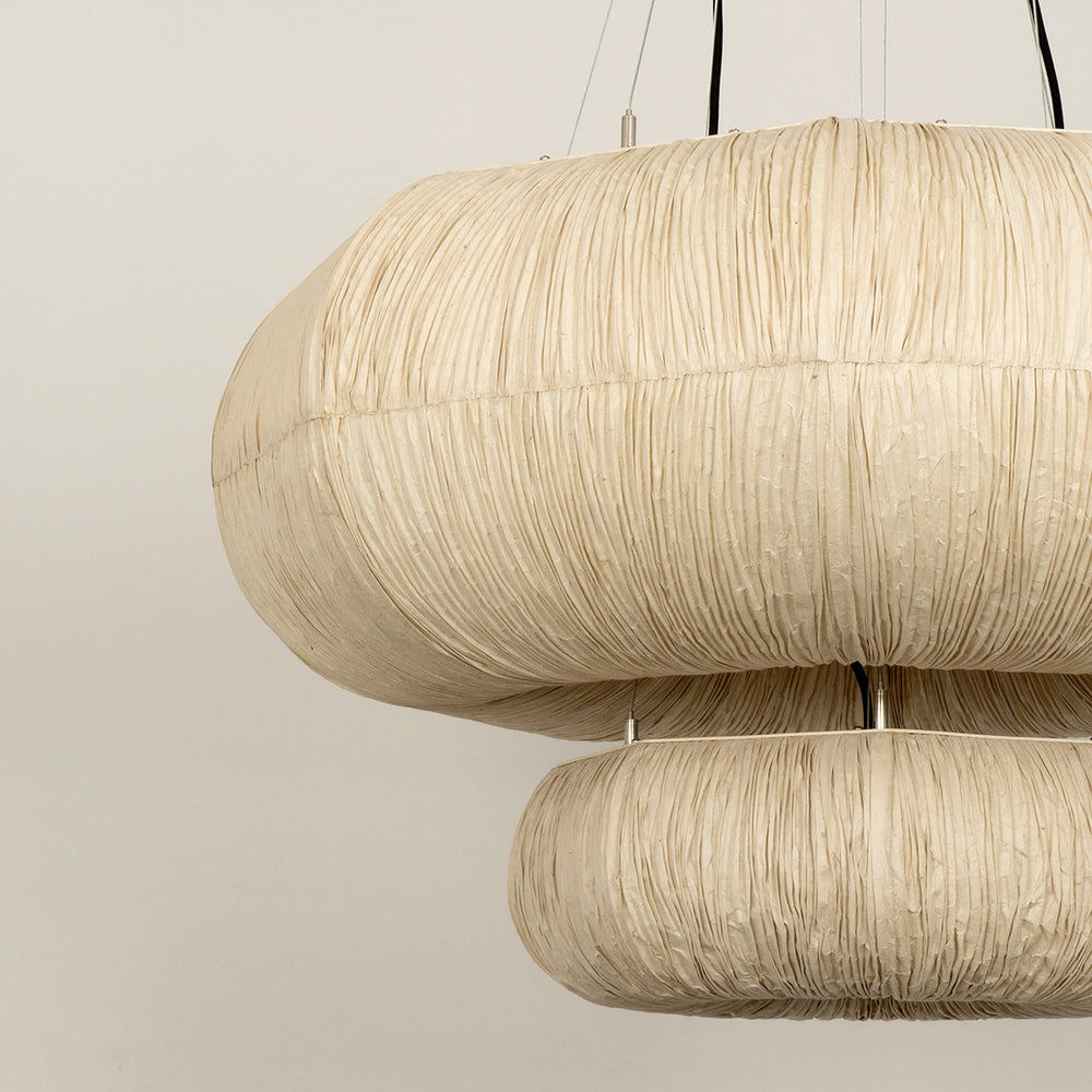 Epping Ring Paper Pendant Light in Ivory in small and large size combined lit up