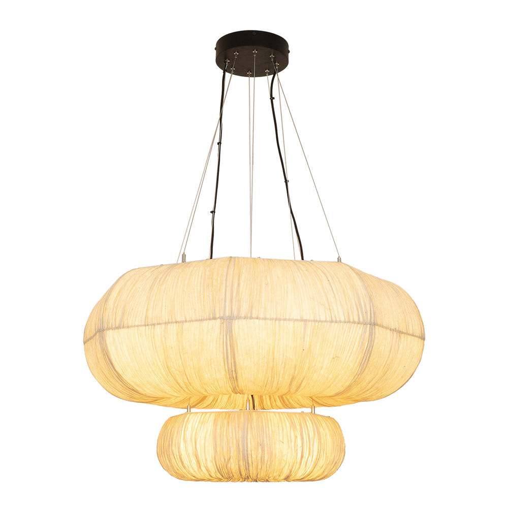 Epping Ring Paper Pendant Light in Ivory in small and large size combined lit up