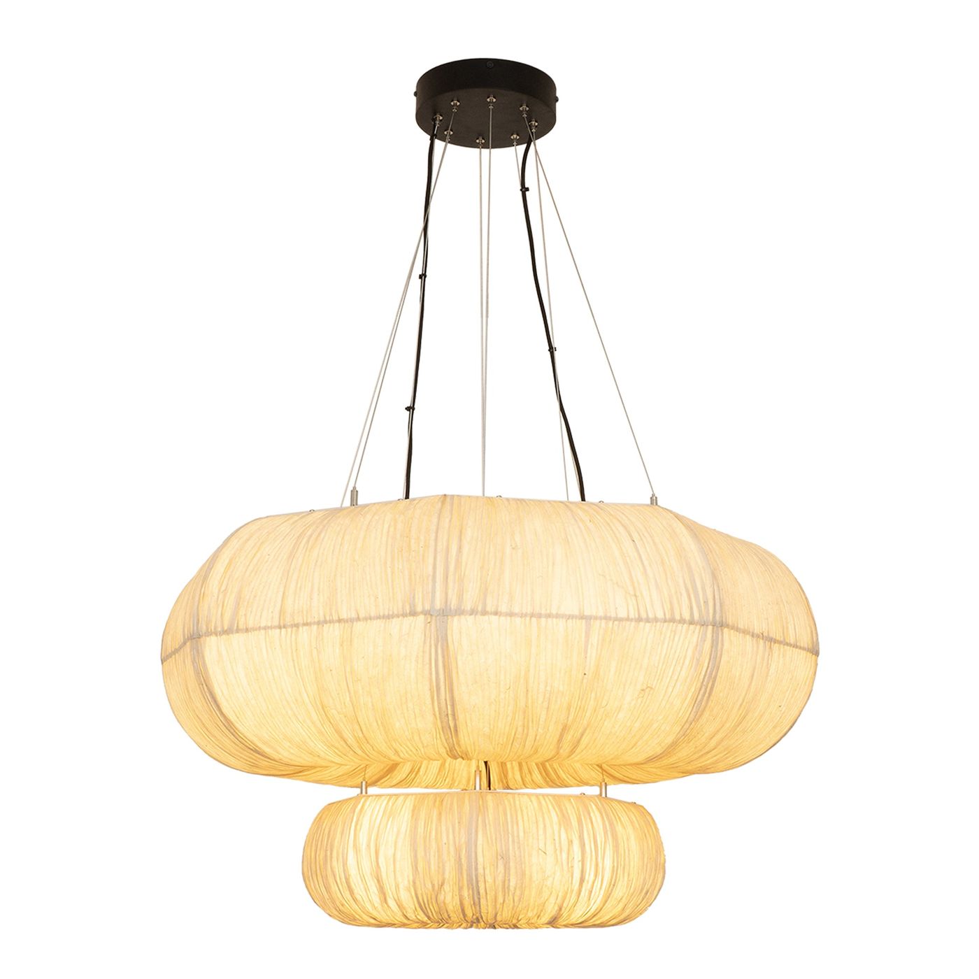 Epping Ring Paper Pendant Light in Ivory in small and large size combined lit up