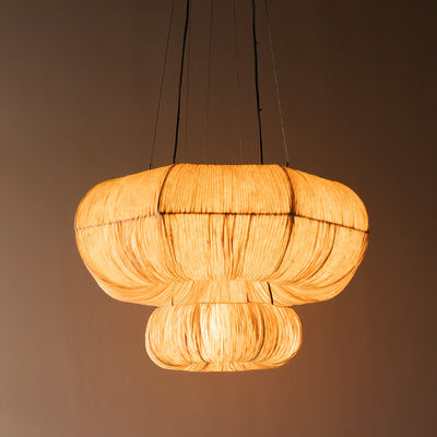 Epping Ring Paper Pendant Light in Ivory in small and large size combined lit up