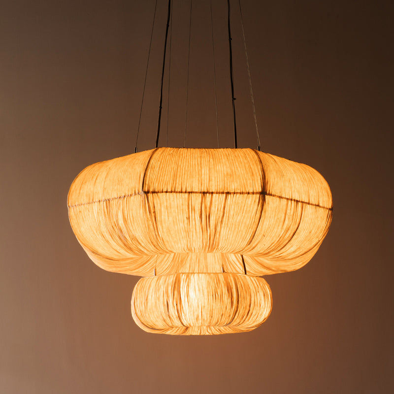 Epping Ring Paper Pendant Light in Ivory in small and large size combined lit up