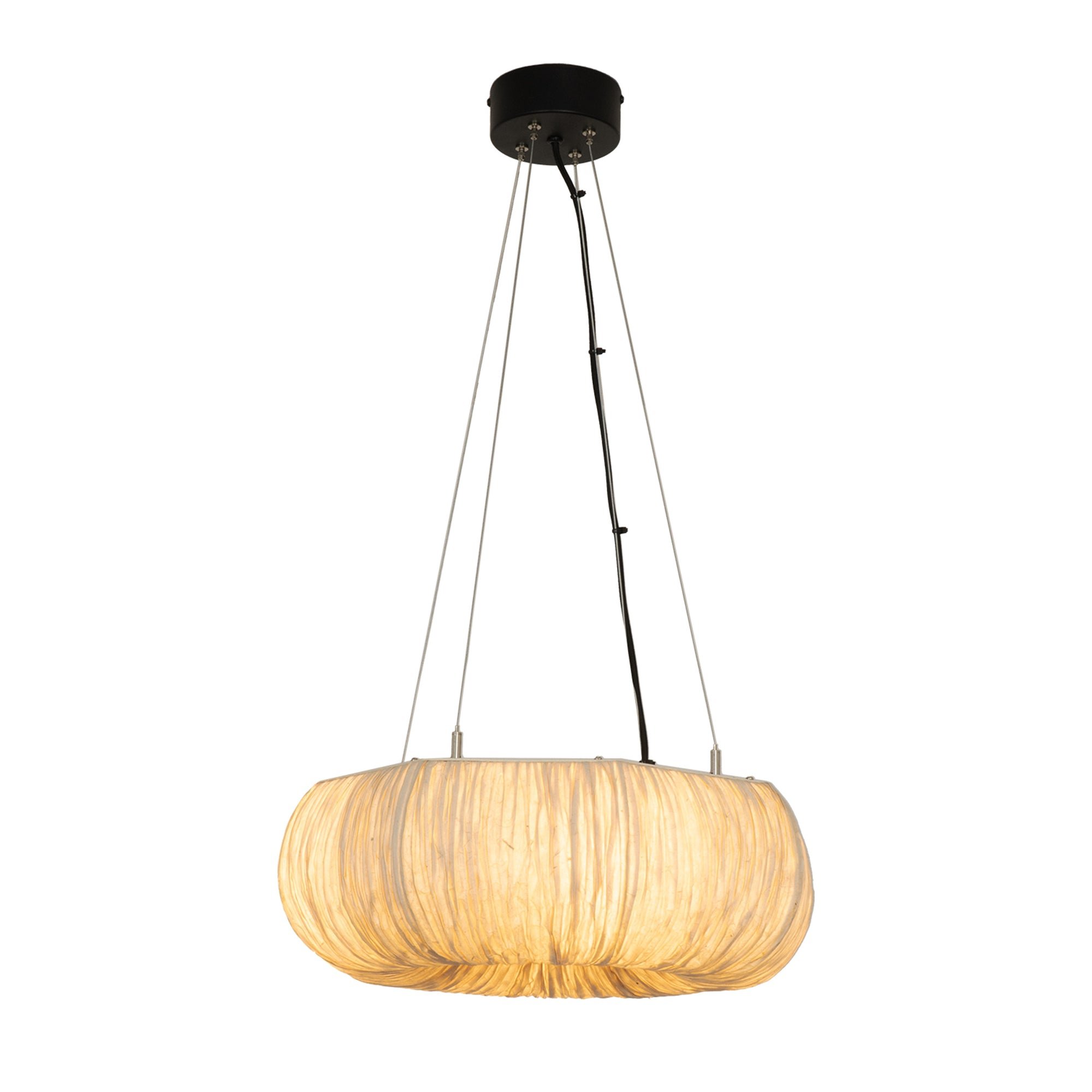 Epping Ring Paper Pendant Light in Ivory in small size lit up