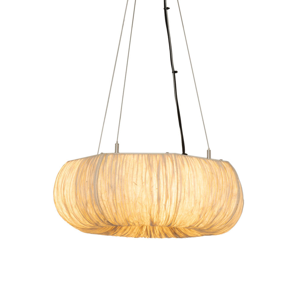 Epping Ring Paper Pendant Light in Ivory in small size lit up close up of shade and flex