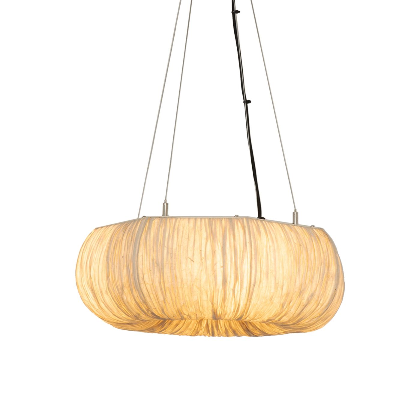 Epping Ring Paper Pendant Light in Ivory in small size lit up close up of shade and flex