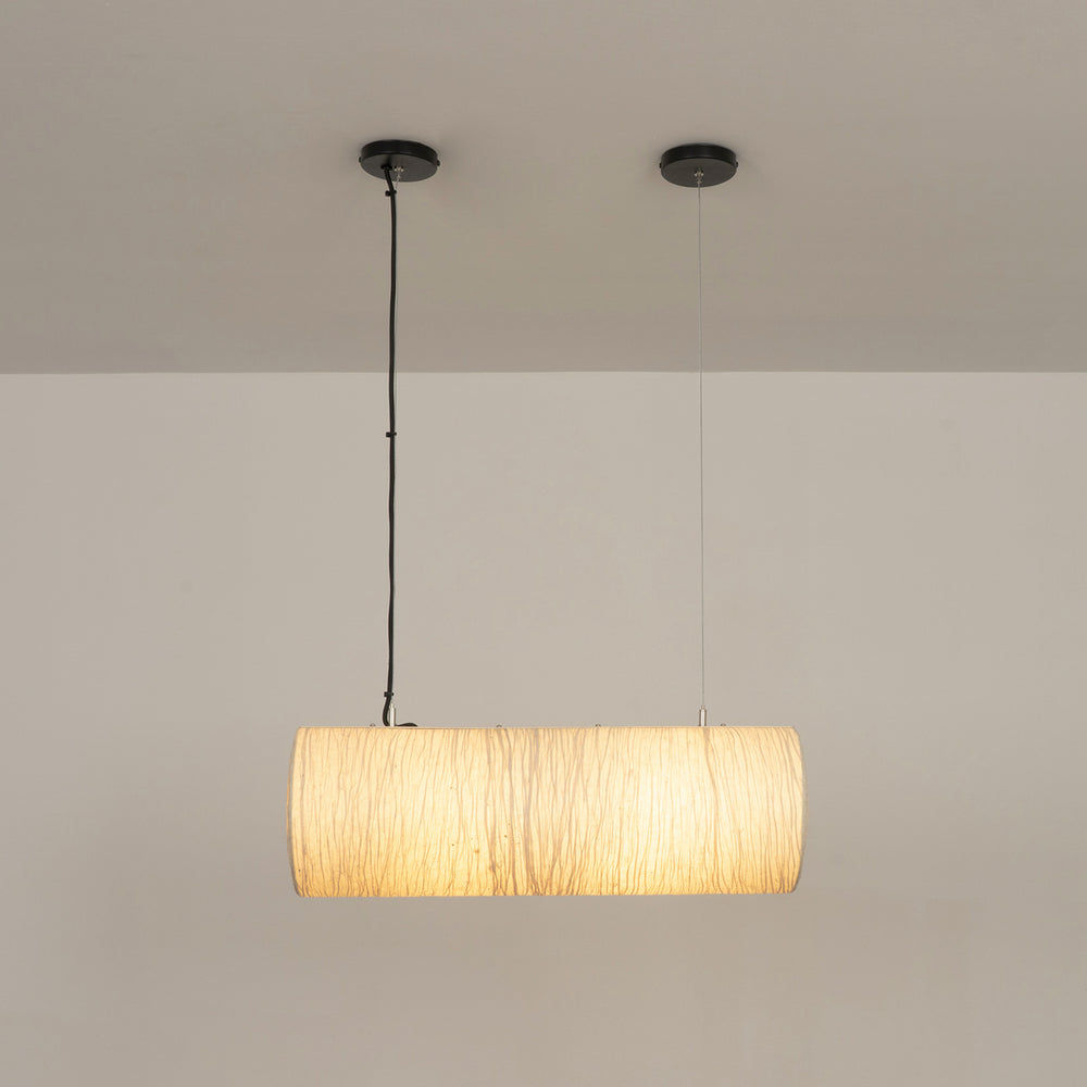 Epping Tube Paper Pendant Light in Ivory in small size lit up