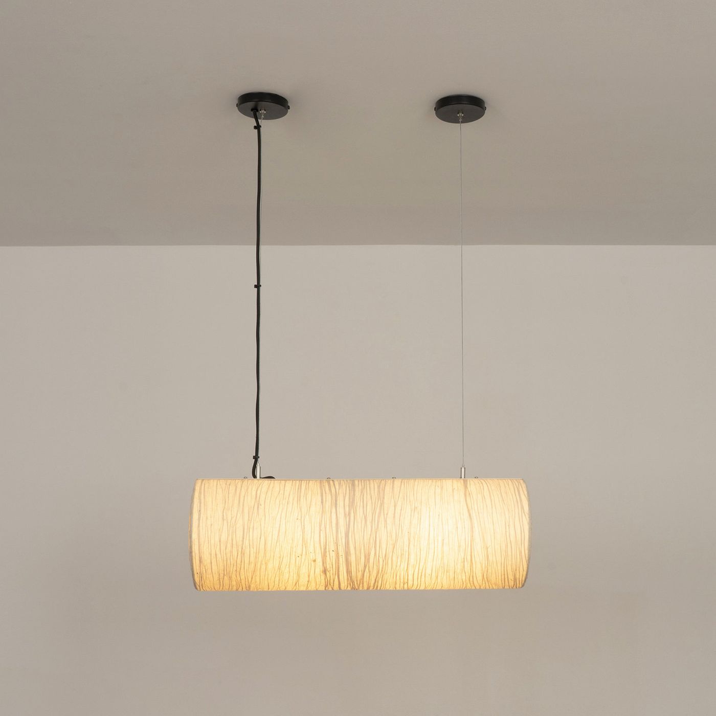 Epping Tube Paper Pendant Light in Ivory in small size lit up