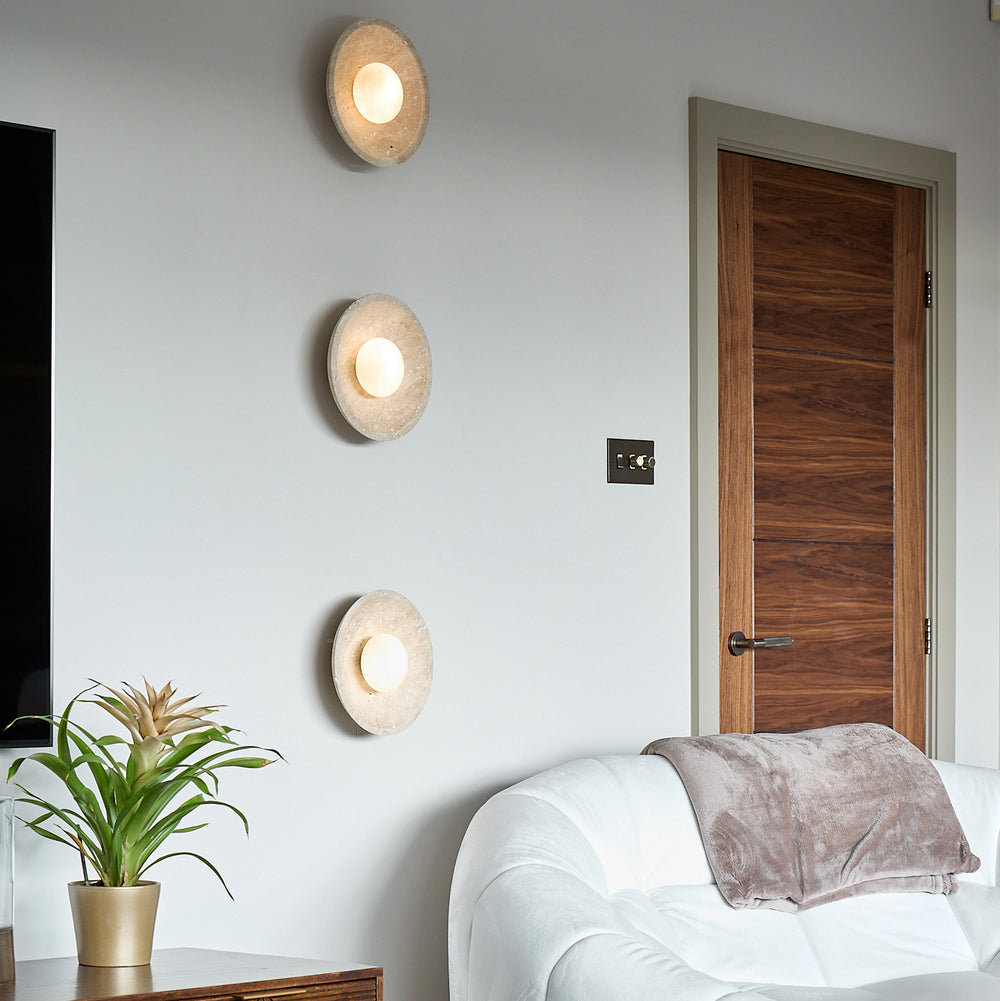 Travertine & Alabaster Stone Diffuser Wall Light - 10 inch - Natural