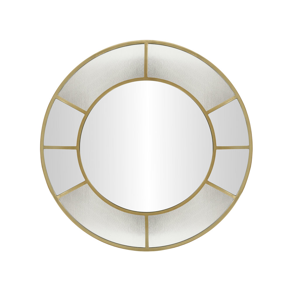 Fenton round wall mirror with aged brass frame, 31-inch