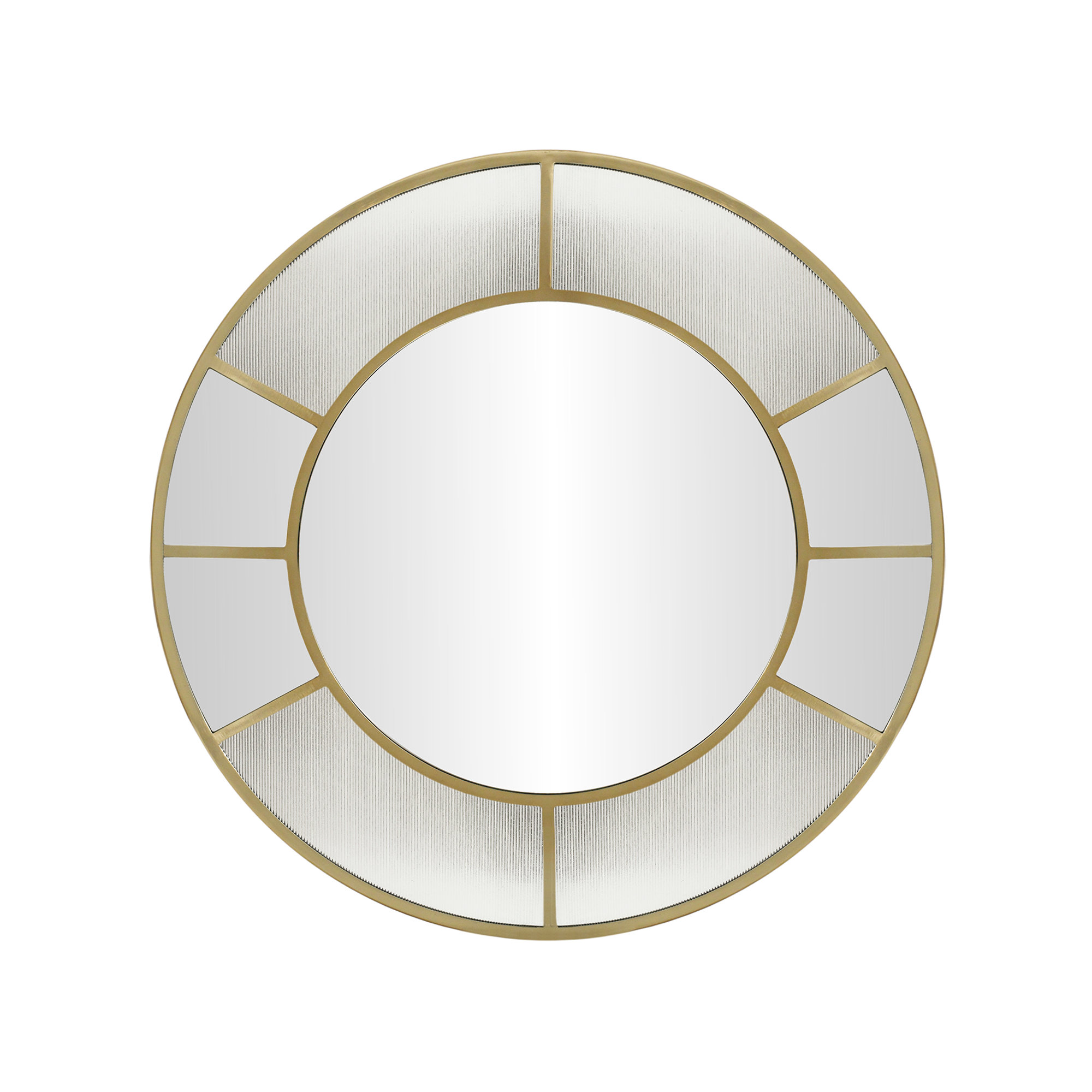 Fenton round wall mirror with aged brass frame, 31-inch
