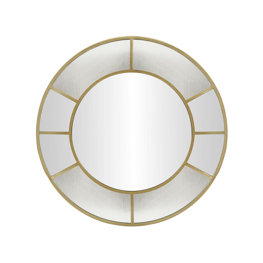 Fenton round wall mirror with aged brass frame, 31-inch