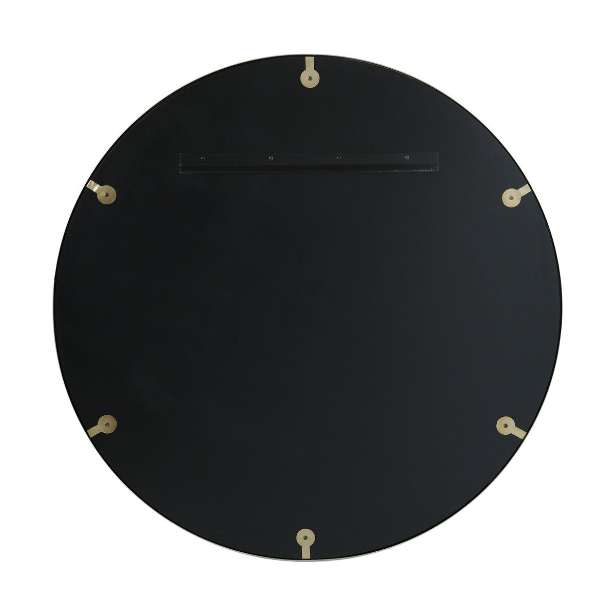 Back of Fenton round wall mirror with aged brass frame, 31-inch