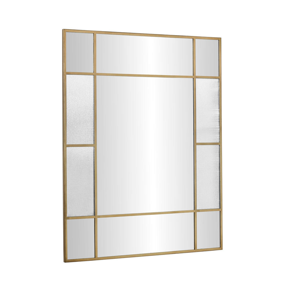 Fenton rectangular wall mirror with aged brass frame, 35-inch