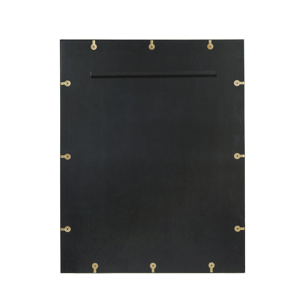 Back of Fenton rectangular wall mirror with aged brass frame, 35-inch