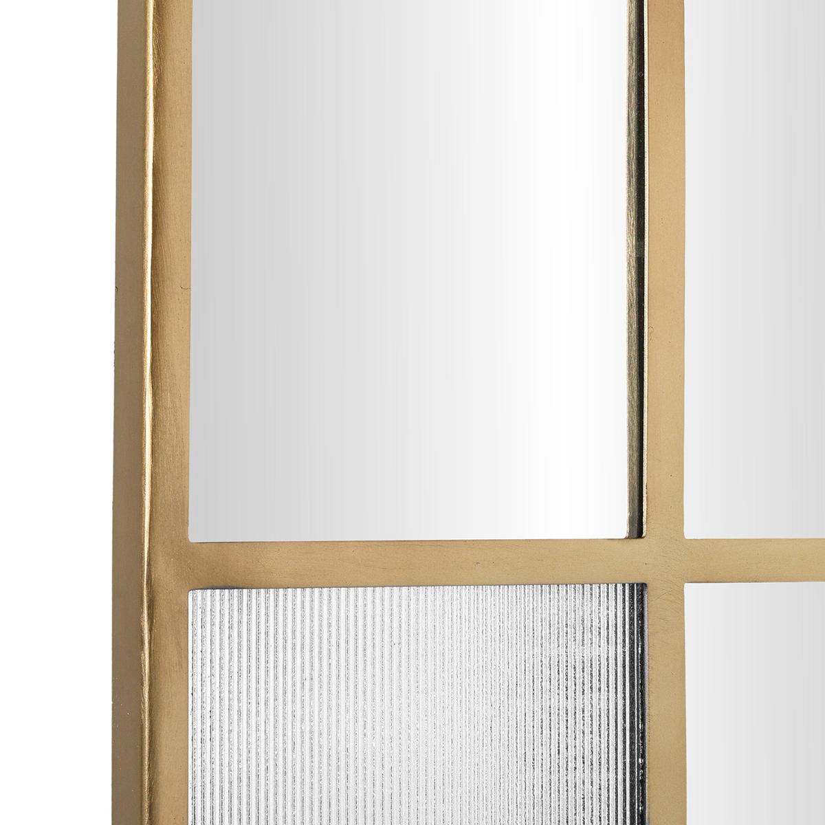 Close up Fenton rectangular wall mirror with aged brass frame, 35-inch