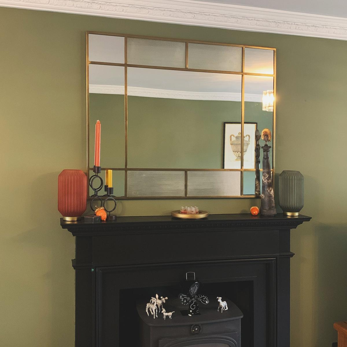 Fenton rectangular wall mirror with aged brass frame, 35-inch
