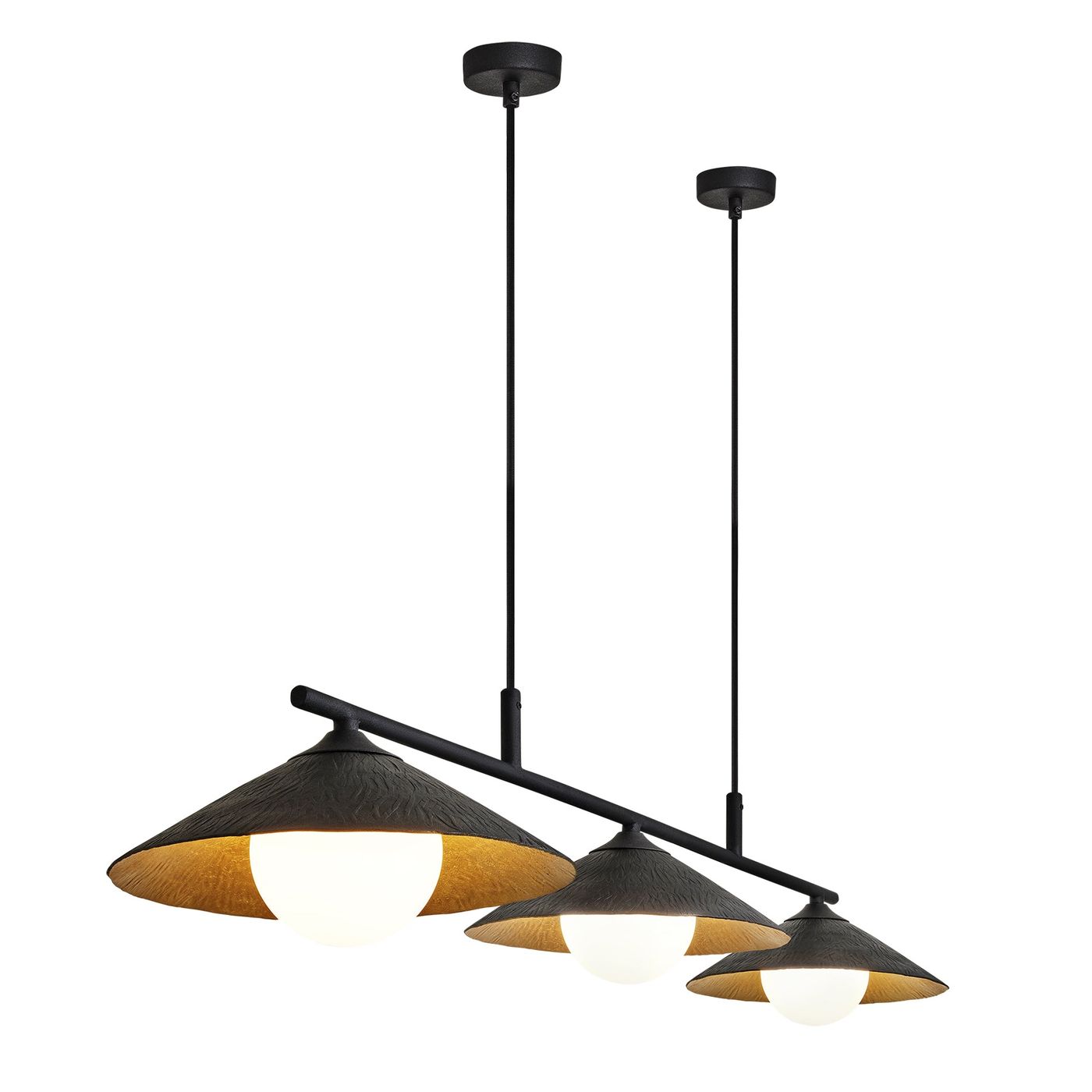 Brass & Black Flume Bar Pendant Light - Triple - FH-P-TR-B-BK